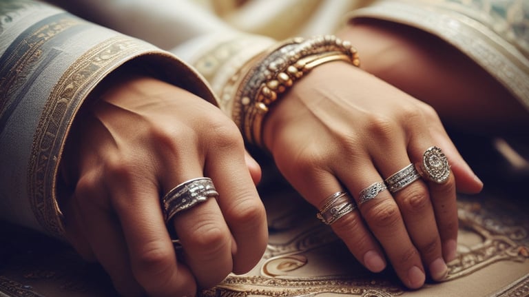 men and women hands wearing engagement rings