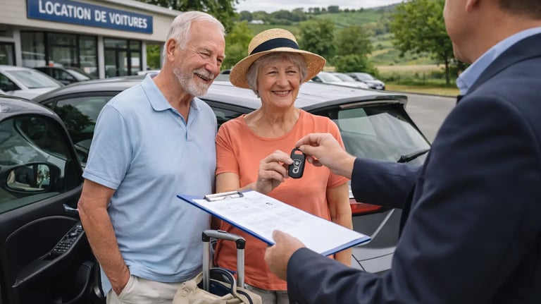 Couple récupérant une voiture de location à l’aéroport de Carcassonne