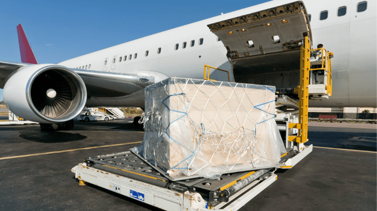 a large airplane with a large amount of cargo on it