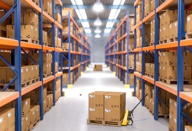 a warehouse warehouse with boxes and boxes of goods