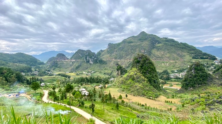 a mountain view of a valley