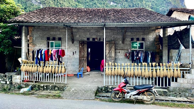 a motorcycle parked in front of a house