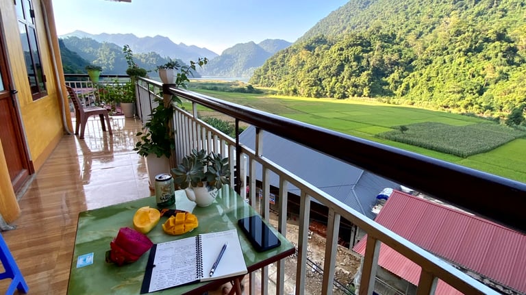 A view from a balcony to a Ba Be lake