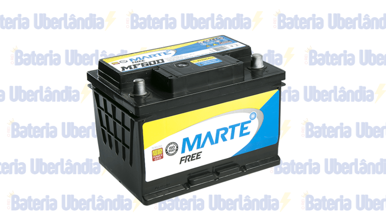 Bateria Marte amarela, branca e azul,  sobre fundo com o texto "Bateria Ub