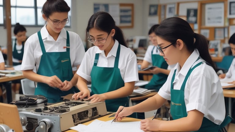 A diverse group of students collaborating on a robotics project.
