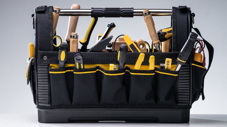 a tool kit with tools for a handyman in a toolbox
