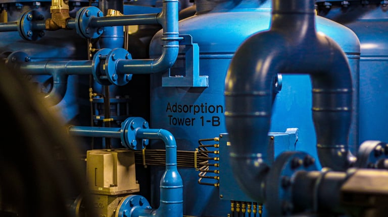 a large blue and black pipework on a large blue and white pipework