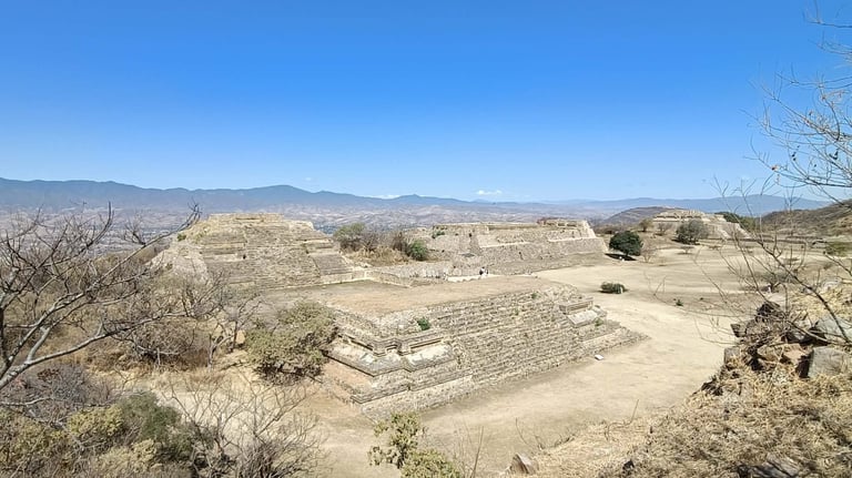 Monte Alban in Oaxaca plaza seen from Platforme Sud