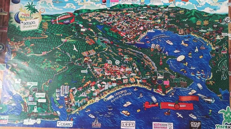 Stylised map of Zihua and Ixtapa