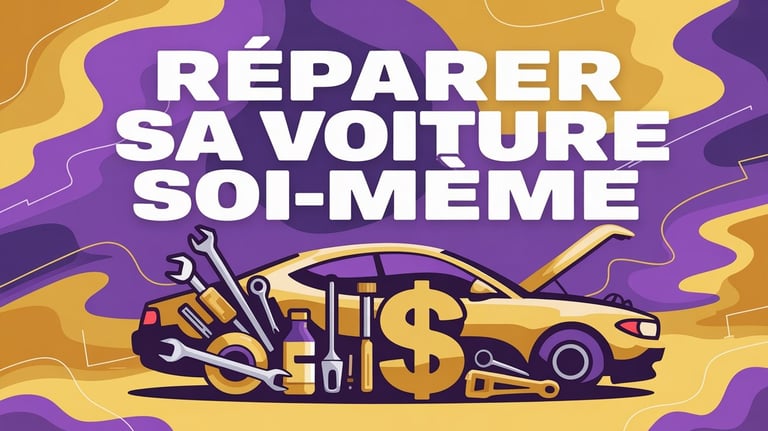"Réparer sa voiture soi-même" par dessus une voiture et des outils