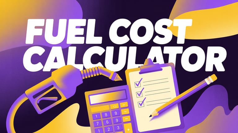 A sign with Fuel Cost Calculator on it and a checklist, a calculator with a gas pump