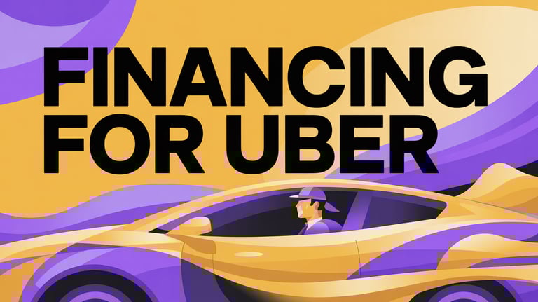 Financing for Uber written over a man driving a car with a yellow and purple background