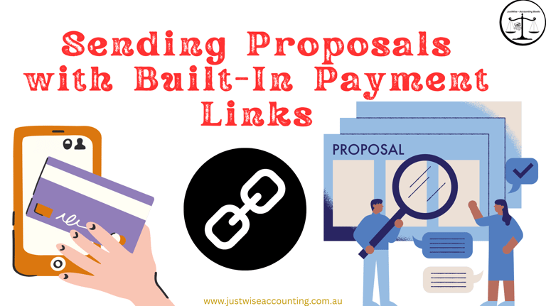 Sending proposals with built-in payment links. A hand holds a phone with a credit card, next to a li