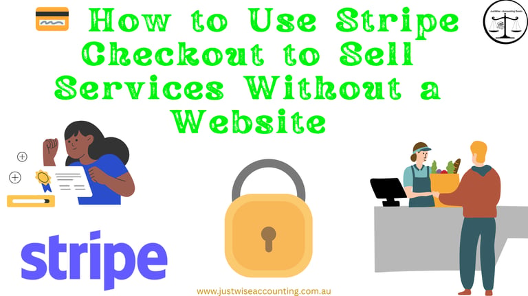 Infographic on using Stripe Checkout to sell services without a website, featuring illustrations and