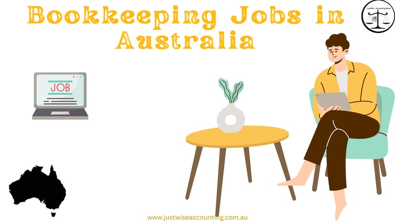Bookkeeping jobs in Australia. A man sits with a laptop, next to a table with a vase. A laptop scree