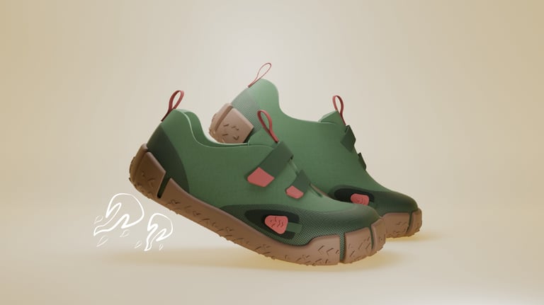 Grüner mitwachsender Kinderschuh von Sizeless in drei Schritten – loslaufen für jedes Abenteuer