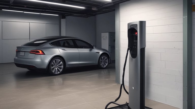 a white car is parked in a garage