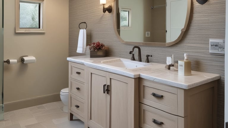 A stylish bathroom with bespoke cabinetry.