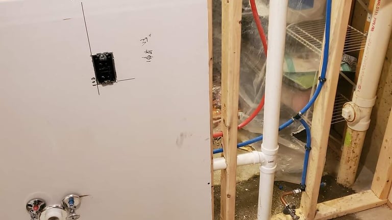 rough installation of water lines during bathroom remodel