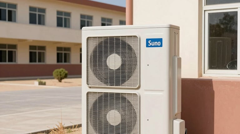 white home appliance hanging by building