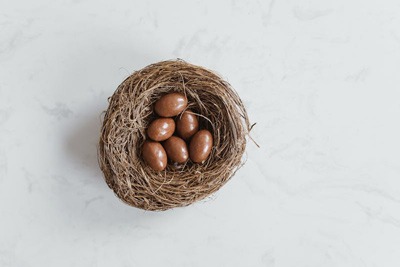 un nid avec des oeufs en chocolat dedans