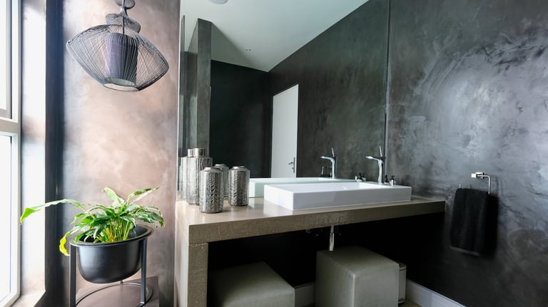 Graphite SatinCrete wall finish by Cemcrete — refined cement surface providing a polished, contemporary look