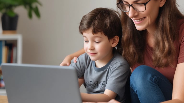 mom on laptop with autism child on lap