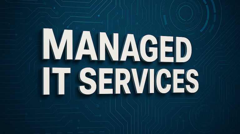 A blue and white Image with the words Managed IT Services