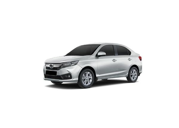 a silver Honda Amaze car parked on a white background