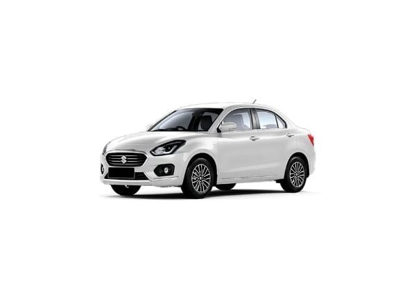 a white Maruti Dzire car parked on a white background