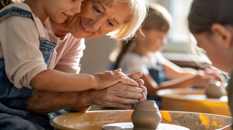 grandparent and grandchild pottery class