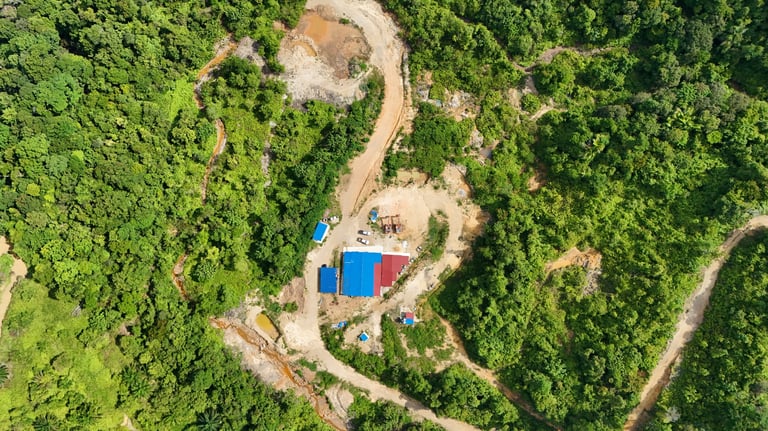 Aerial view of EIA site in Malaysia showing terrain and land-use for environmental assessment