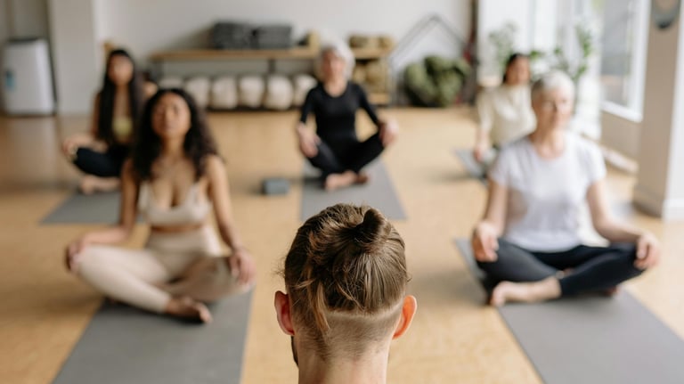 a man and woman doing yoga together