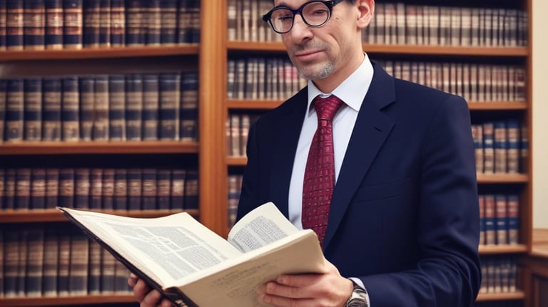 a man in a suit and tie is reading a book