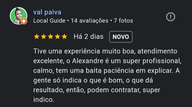depoimento 5 estrelas