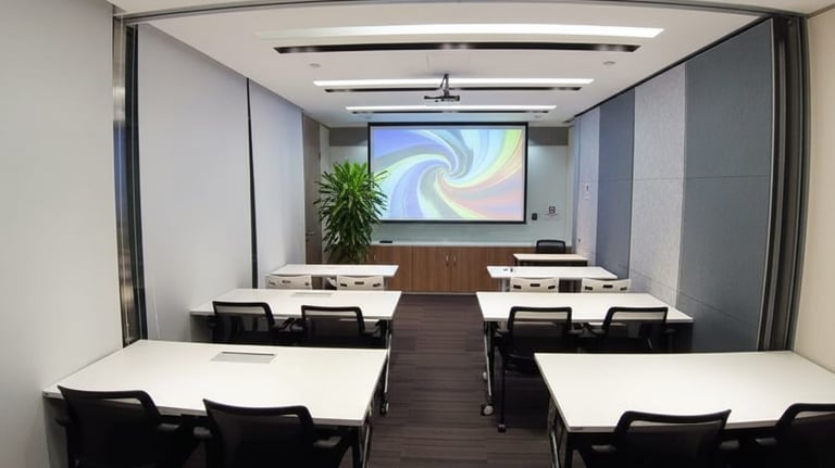 a conference room with a projector screen and a projector in Kwun Tong Hong Kong to rent by hour
