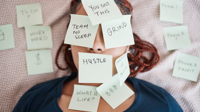 a woman with sticky notes on her face