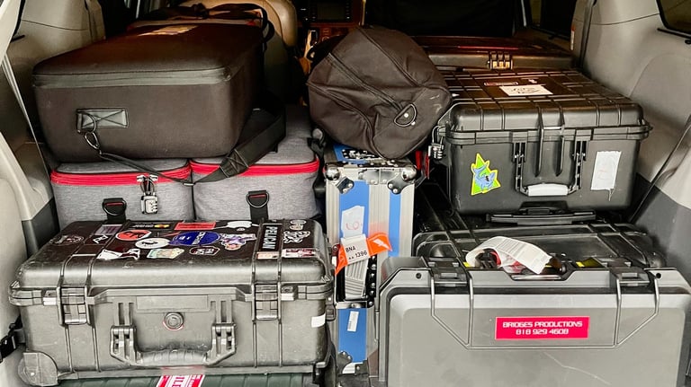 Loaded Production Vehicle with gear, ready to go to film video content