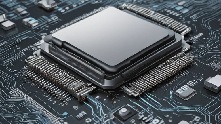 A close-up of semiconductor chips on a circuit board.