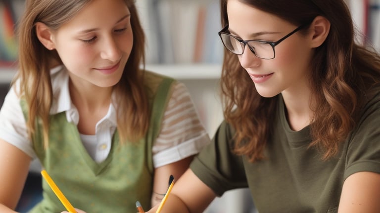 Teacher working one-on-one with a student at a desk