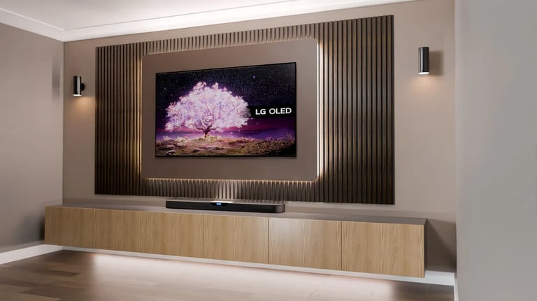 Modern feature wall featuring custom LED lighting and hidden AV wiring in London.