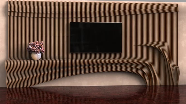 Bespoke media wall featuring an integrated fireplace and 4K display. Buckinghamshire
