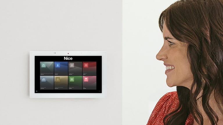 Smart home automation touchscreen controlling lighting and climate in Cambridgeshire
