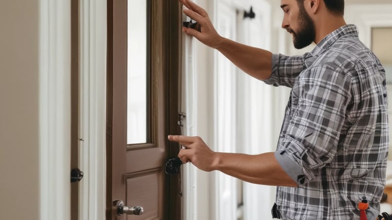 A man works in a small, cluttered repair shop filled with various tools, materials, and spare parts. Shoes and other items are scattered around, with a focus on repairs and craftsmanship. The setting is rustic and busy, indicating the shop's utility and frequent use.