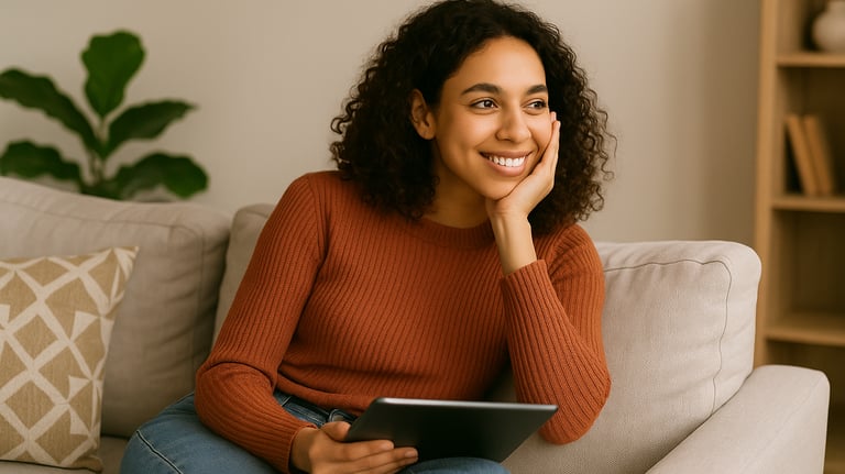 Woman reading digital magazine on tablet