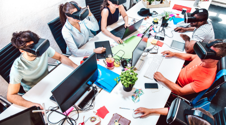 a group of people wearing virtual reality headsets