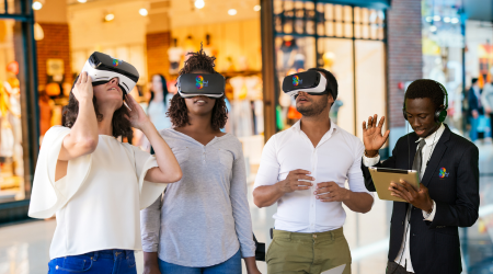 a group of people wearing virtual reality glasses