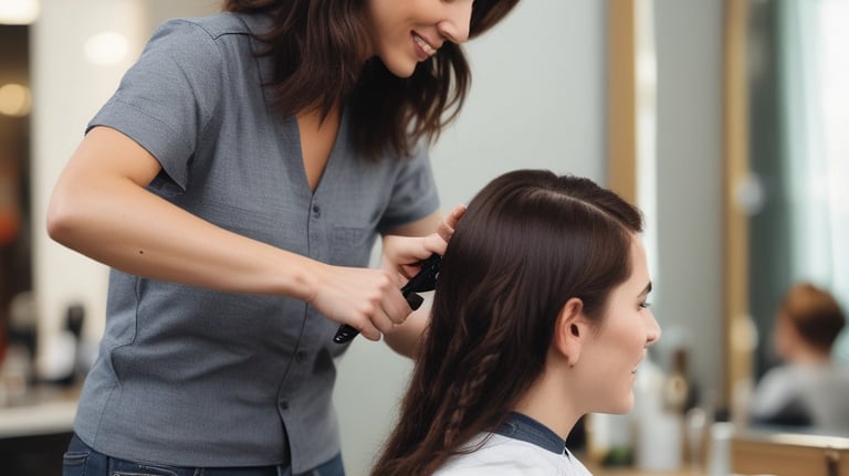 a woman is getting her hair cut by a hairdresser