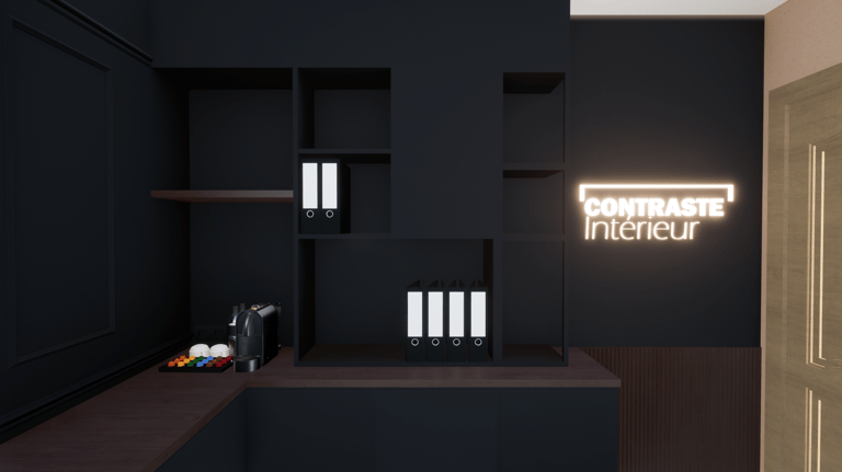 Une image de mobilier sur-mesure noir dans un bureau d'architecte d'intérieur, de couleur noire