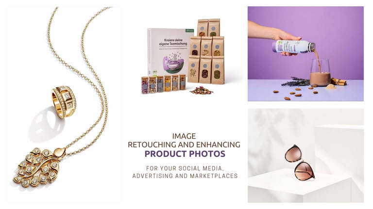 Professional retouching and enhancement of product photos for social media, advertising, marketplace